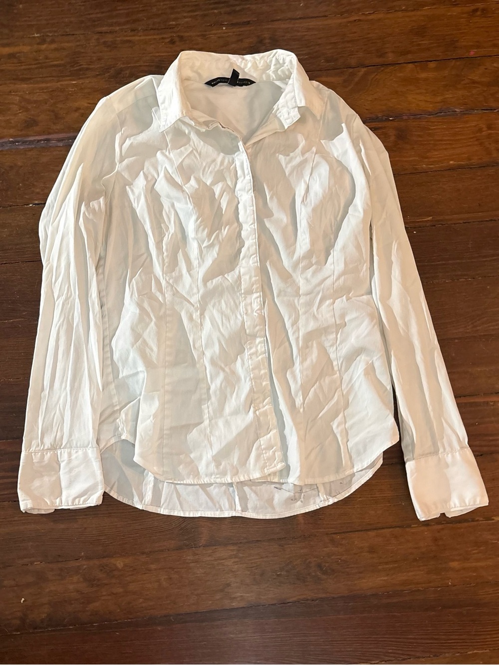 White House black market white long sleeve button down top white size 4